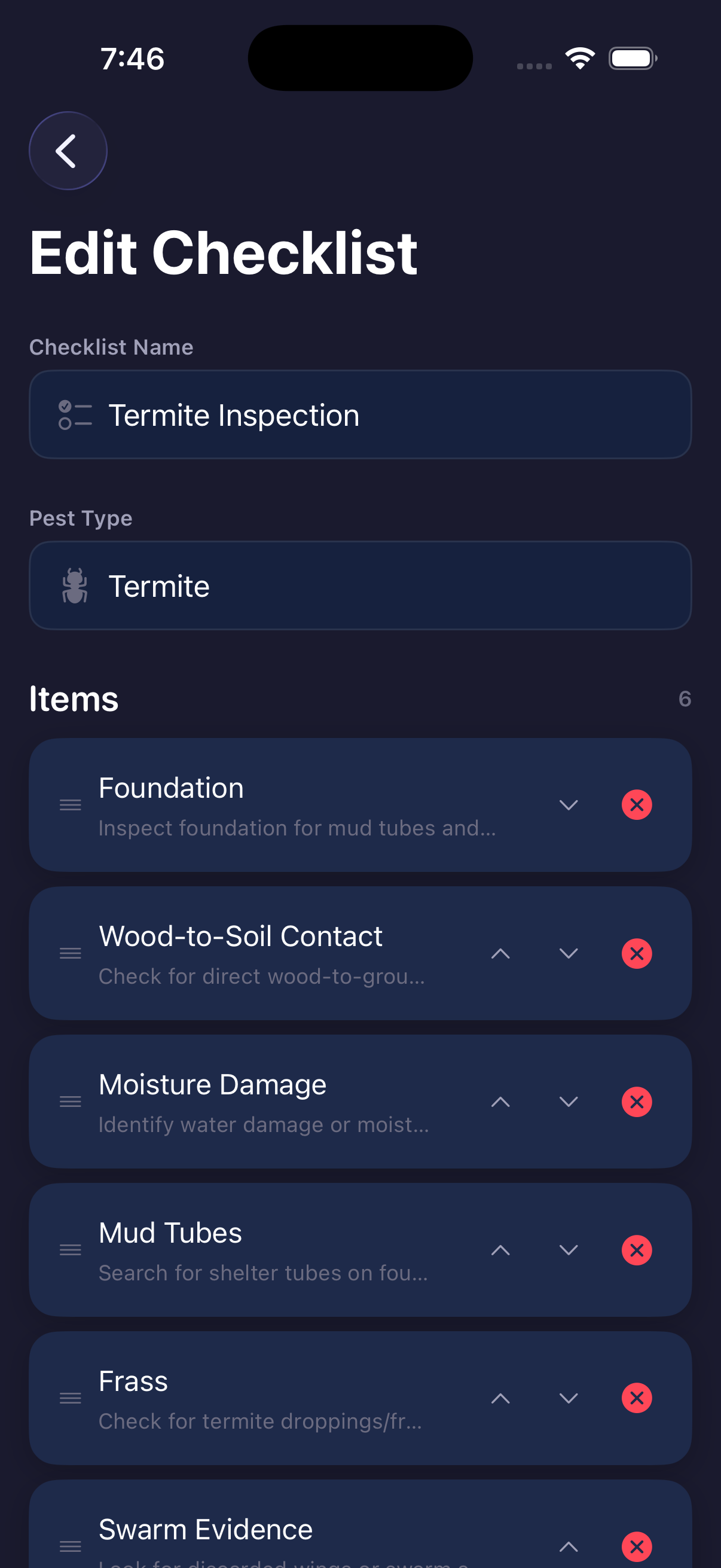 Inspection checklist